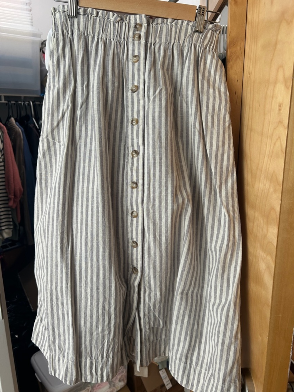 Madewell Striped Button-Front Midi Skirt